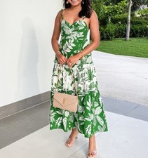 New FARM Rio Forest Soul Women's Tiered Cotton Midi Dress Green Size Large