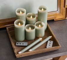 Home Reflections 8 Pc Flameless Candle Set,Pillar,Taper,Timer,SAGE H440373