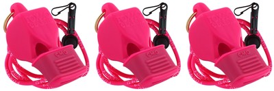 Fox 40 Classic Official CMG 3-Chamber Pealess Whistle + Lanyard, Pink (3-Pack)