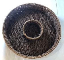 ROUND DARK BROWN WICKER CHIP AND DIP BASKET GAME DAY PARTY SERVER