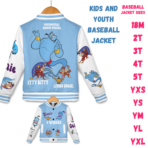 Aladdin Genie Retro Abstract Portrait Printed Kids and Youth Baseball Jacket