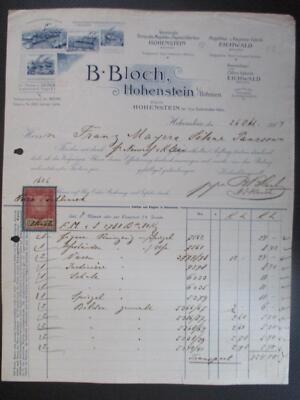 (2720) Rechnung Majolika & Fayence-Fabrik B. Bloch, Hoihenstein 1904