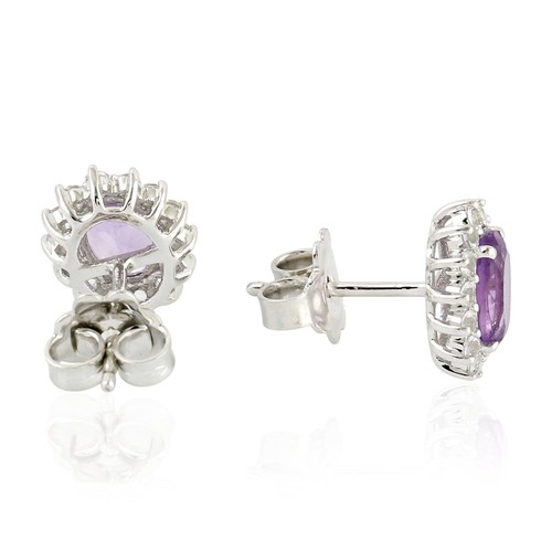 Aretes de plata de ley 925 con racimo ovalado de topacio blanco amatista de 1,46 quilates - Imagen 3 de 5