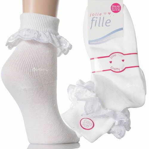 CHAUSSETTES CHEVILLE BLANCHE BÉBÉ ENFANTS DENTELLE FRILLY FRILLS UK 3-5/9-12 MARIAGE BAPTÊME - Photo 1/1