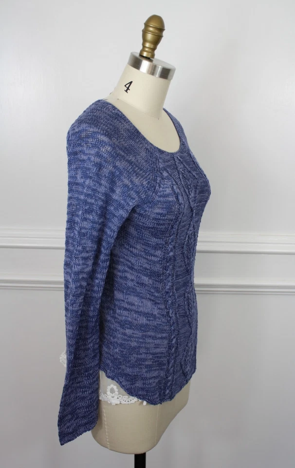Suéter Mudd meninas 14 azul tecido aberto acabamento de renda pulôver - Imagem 3 de 4
