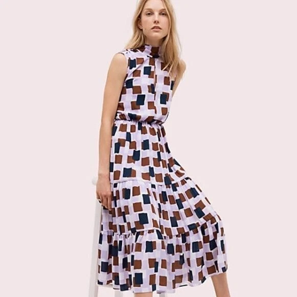 Vestido Kate Spade New York Geo Cuadrados Cuello Corbata Talla 6 Foto 2 de 4