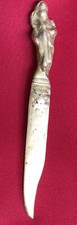 French brass letter opener/paper knife - goddess, lion/demon, scrolls, 19th c.