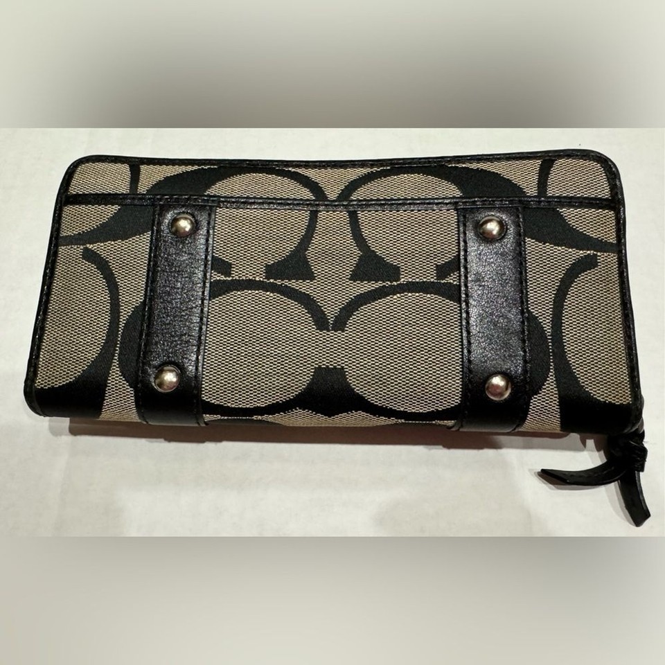 Coach ZOE Signature Jacquard Leather Accordion ZIP AROUND Wallet eBay