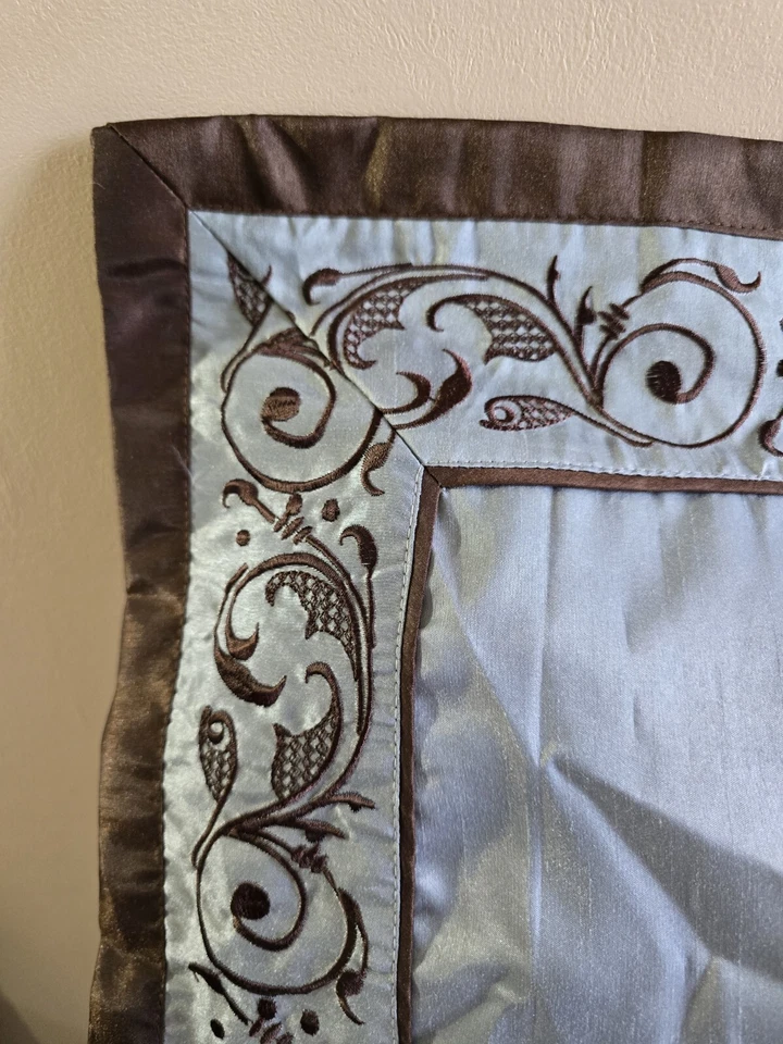 4pc Set Of Brown & Teal Embroidered Shams 2 Standard Pillow Shams & 2 Euro - Image 2 of 4