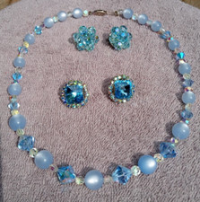 Vintage Necklace and Clip Earring Pairs Beautiful Blues 1960s to 1980s
