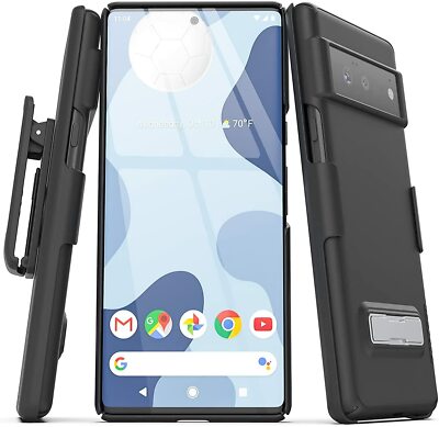 Google Pixel 6 Belt Clip Case with Kickstand Thin Case with Holster (Black)