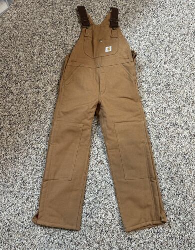Carhartt Bib Overalls Youth M 10-12 Quilt Lined Insulate Duck Canvas Double Knee