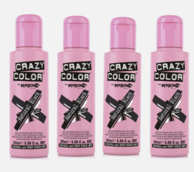 4x Crazy Color Semi Permanent Haarfarbe - Natural Black 100ml