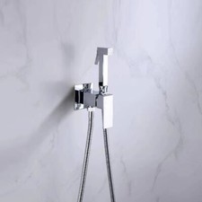Chrome Wall Mounted Brass Square Hot Cold Mixer Valve Holder Bidet Sprayer Set