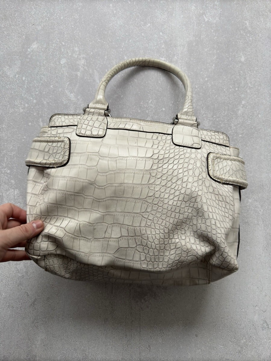 Vintage Guess 2000 White Crocodile Pattern Large Shoulder Bag Y2K