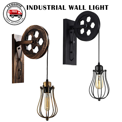 Retro Vintage Wand Leuchte Schirm Deckenlift Riemenscheibe Industrie Wand Lampe Leuchte