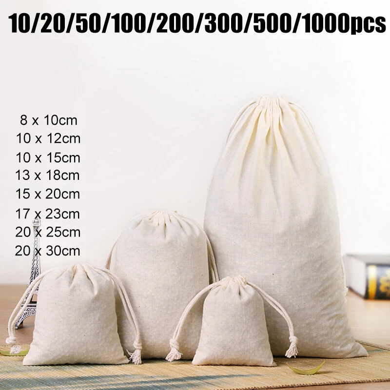 10-1000PCS 130g 100% Cotton Drawstring Storage Bags Christms Wedding Gift Bag - Image 2 of 4