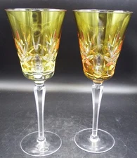 2 Ajka Crystal Hungary 9 3/4" Amber Wine Glasses MINT!