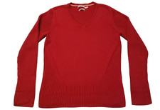 Vtg Tommy Hilfiger V-Neck Sweater Women's Large Red Cotton Ribbed Made in Japan