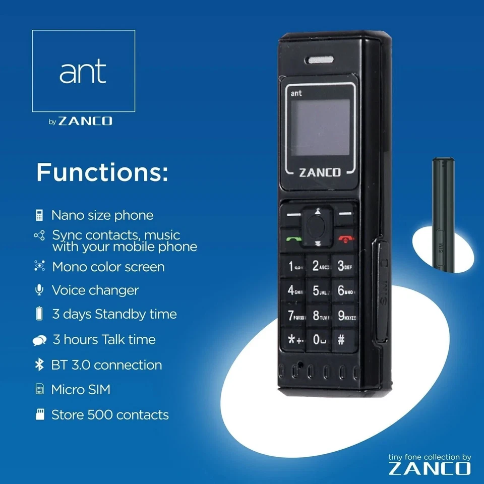 Zanco ANT Small Phone Mobile Sim Free Easy To Use 1.7" Inch Voice Changer BNIB - Image 2 of 4