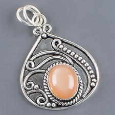 925 Sterling Silver Jewelry Natural Peach Moonstone Pendant 1.45" Gift FD