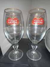 Set of 2 Stella Artois 33CL Gold Rimmed Beer Glasses Chalice NEW ( NO BOX )