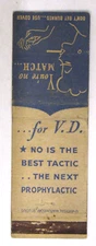 venereal disease V.D. YOU'RE NO MATCH - NO IS BEST TACTIC Matchbook w/striker