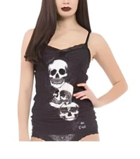 NEW Jawbreaker Women's Black & Sage Green Skull "No Evil" Cami Tank Top