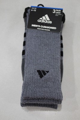ADIDAS Men's 3 Pack Cushioned Moisture Wicking Crew Socks Shoe 6-12 New