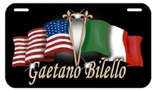 Italian USA Flags Motorcycle License Plate Personalize Gifts Ladies Men American