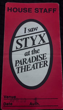 Styx I Saw Styx at The Paradise Theatre Tour Staff Backstage Pass