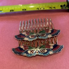 Vintage Cloisonn  Floral Hair Combs Butterfly New