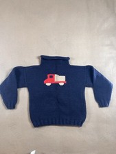 Hearthside Handworks Kids Sweater Truck Knit Cotton Navy Handmade Size 6