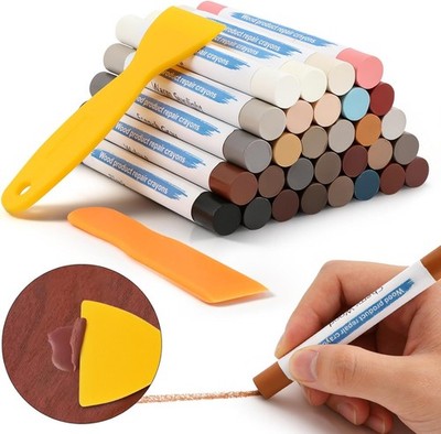 Wood Filler Sticks, 30 Colors Wood Repair Wax Crayons with 2 Scrapers, Touch ...