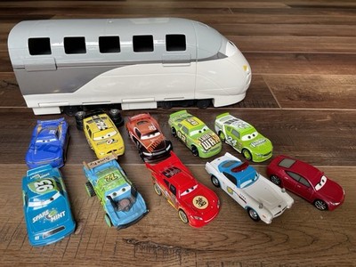Disney Pixar Cars Lot: Stephenson Spy Train Transporter + 8 Cars