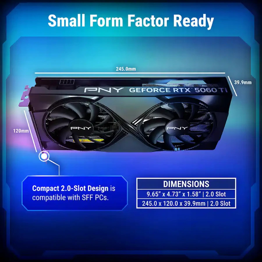 PNY NVIDIA GeForce RTX 5060 Ti 16GB OC Dual Fan Graphics Card for