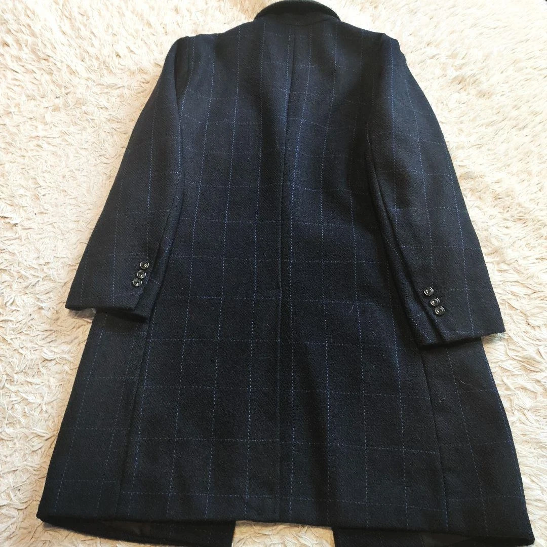 Harris Tweed Chesterfield Coat 100% Wool Navy Plaid Check Men's L Japan image 10
