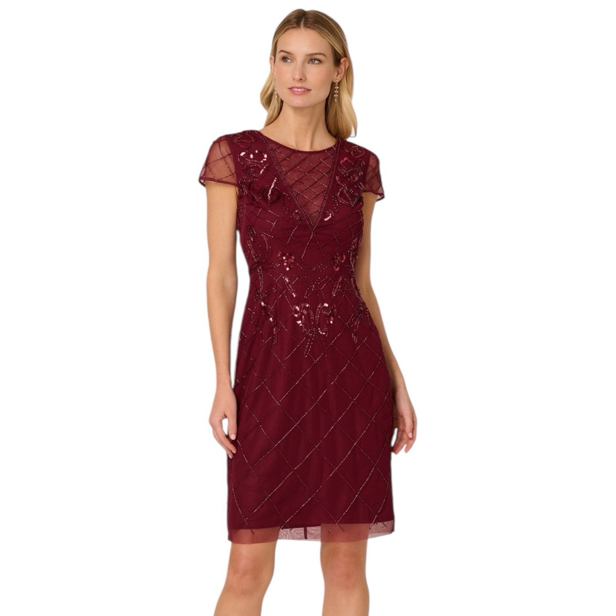 adrianna papell beaded sheath dress Beaded Structured Bodice Ball Gown With Drop Waist