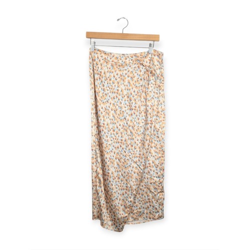 Vince Midi Skirt 6 Cream Blue Carnation Print Asymmetric Cascade Drape