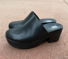 FitFlop Pilar Black Leather Clogs US 8.5 Platform Mules Women  s 40