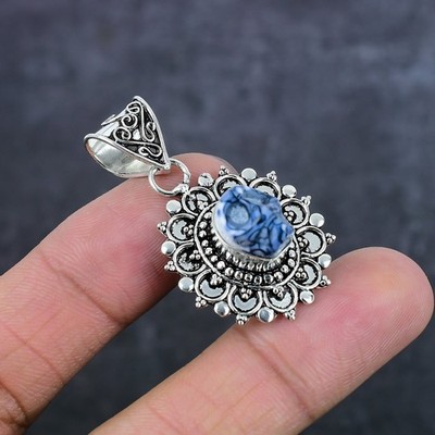 Natürlicher Mosaik Jaspis Edelstein 925 Sterlingsilber Schmuck Anhänger 1,69'' Geschenk l8