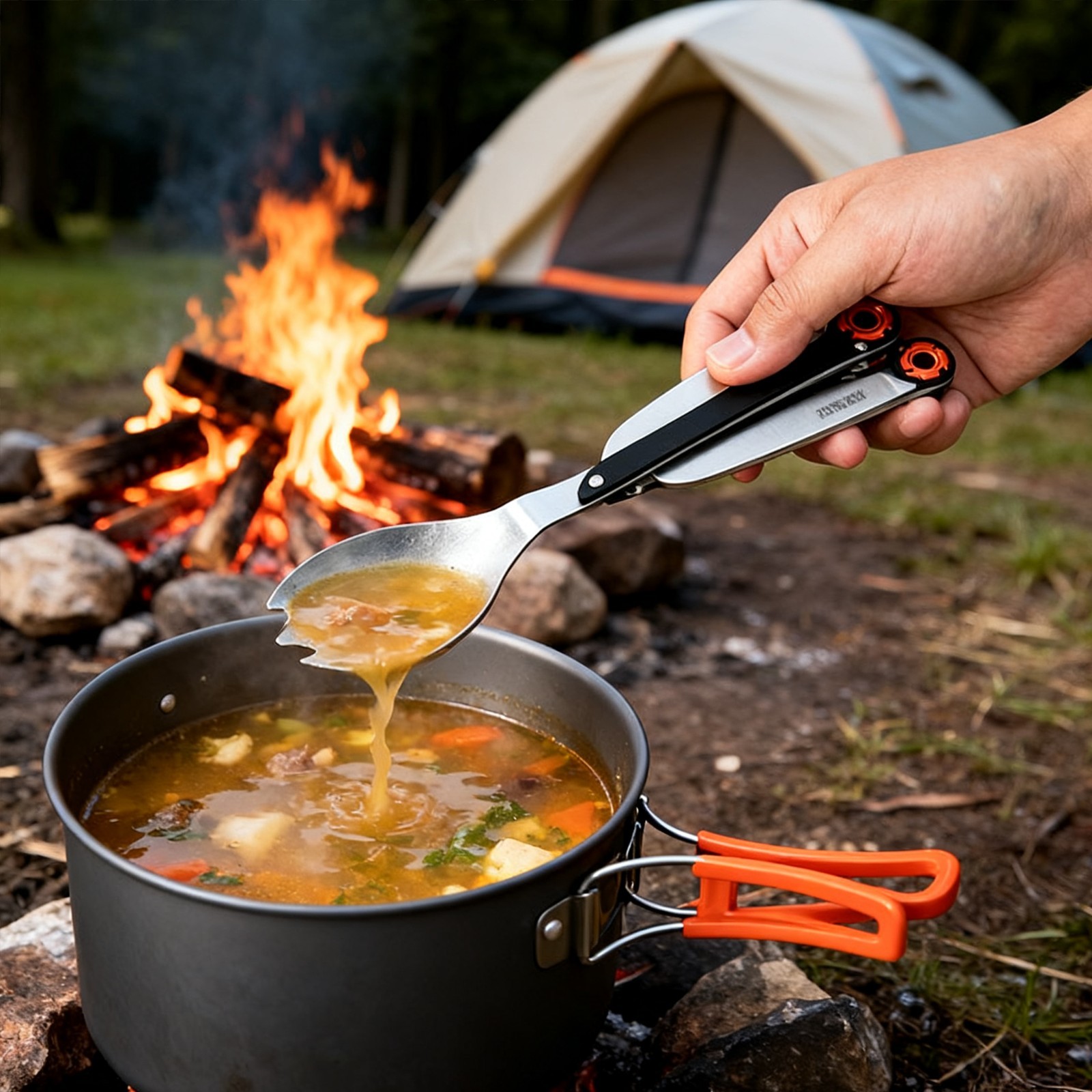 6" Survival Multi-Tool Knife Spoon Combo, Camping Spork for Camping HikingOutdoo