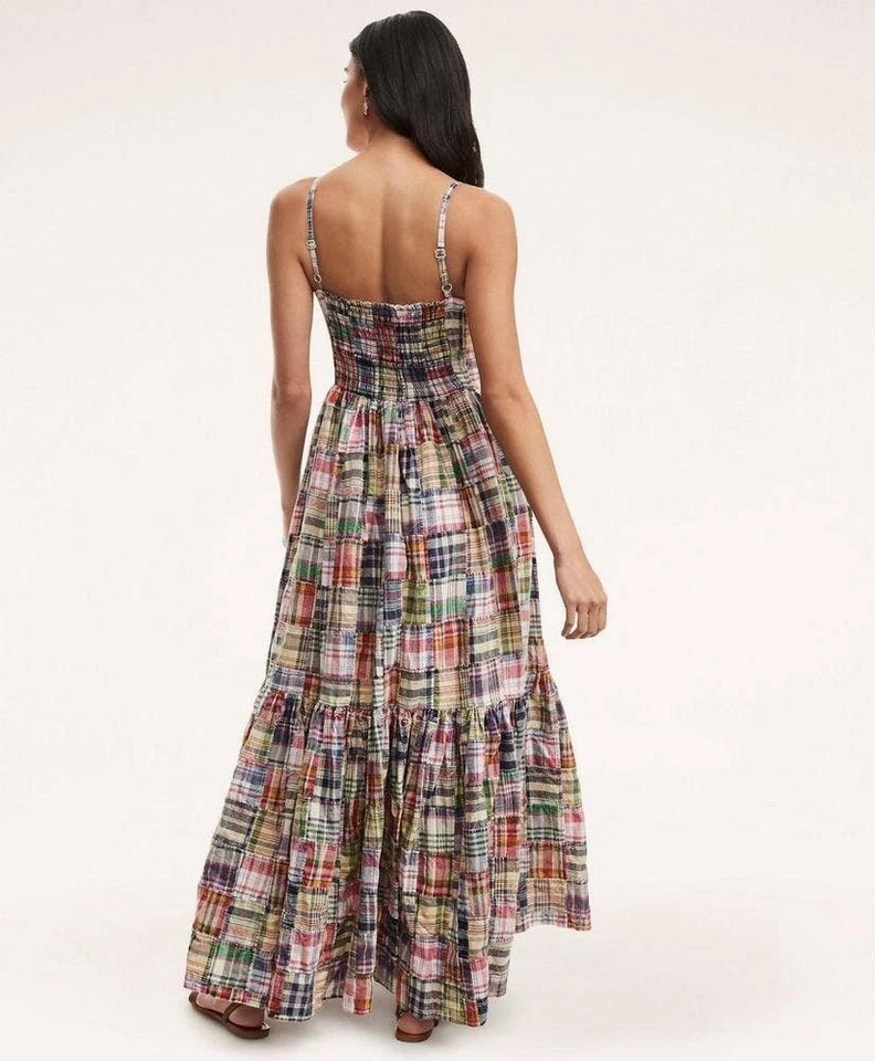 Женское лоскутное хлопковое макси-платье Brooks Brothers Madras размер 8 без рукавов - Изображение 2 из 4