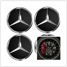 4PCS Wheel Center Hub Caps 75mm Black Logo Badge Emblem for Mercedes Benz