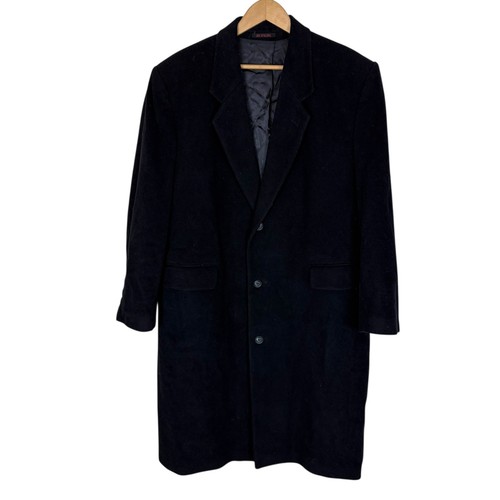 Classic Black Wool Cashmere Overcoat Men Business Formal Outerwear Size R44 - Image 1