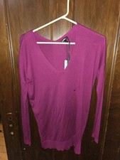 Express Women's Purple Solid V-Neck Knit Pullover Sweater XS Long Sleeve