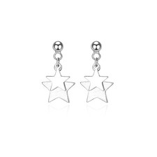 Solid 925 Sterling Silver Double Star Stud Earrings for Women Teen Girls Sm - 01