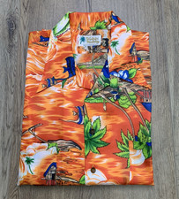 Vintage Waikiki Holiday Hawaiian Shirt Mens L Orange Tropical Camp Aloha READ