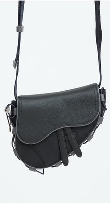  Dior x Sacai Saddle Bag   Black Grained Calfskin Crossbody (Limited Edition)