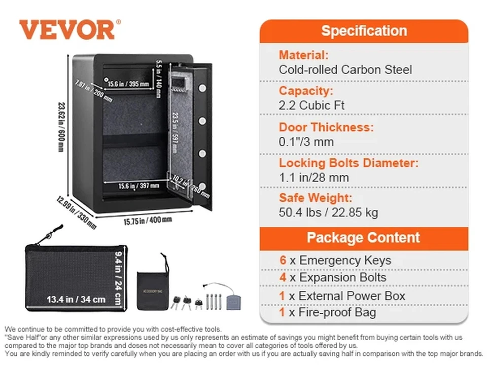 Elektrischer Tresor 2,2 Kubikfuß – Fingerabdruck, Passwort & Schlüssel - Bild 2 von 4